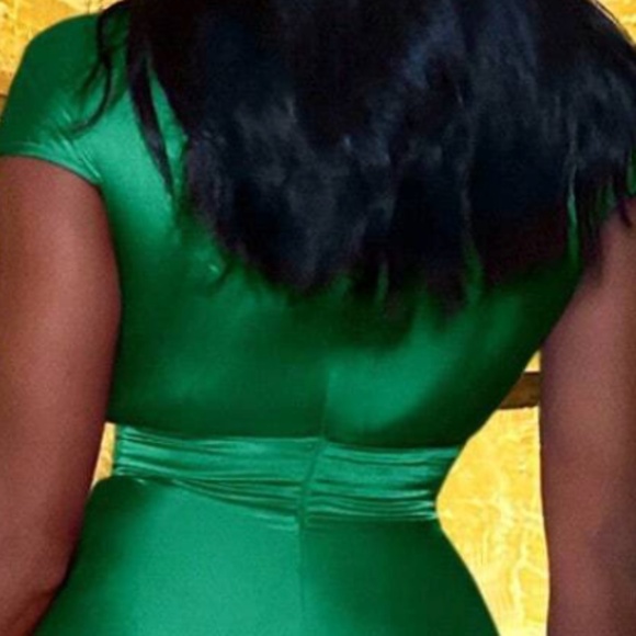 Luxe Satin Plunging Neck party Holiday Midi Dress - Picture 5 of 6